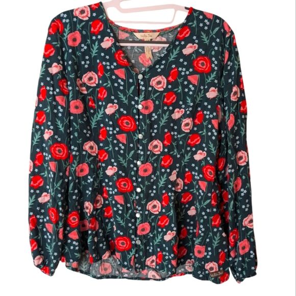 Matilda Jane Green Yesteryear Peplum Button Up Floral Green Top Size Medium - Picture 1 of 10